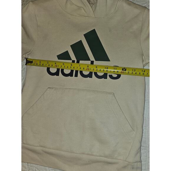 Cream With A Green Adidas Logo Fleece Pullover Hoodie Sweatshirt Kids Size Small - Picture 5 of 10
